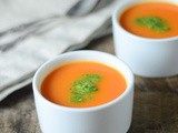 Apple and carrot soup with cilantro-peanut chutney