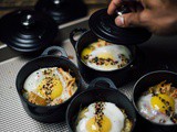 Baked eggs with shichimi togarashi and kimchi