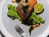 Pan-fried salmon with green coconut chutney