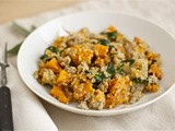 Roasted butternut squash with quinoa, sausage and greens