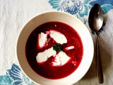Red beetroot soup with fresh goat cheese