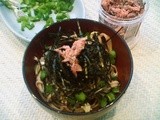 Spring soba with nori tagliolini, onion weed and salted sakura (cherry blossoms)