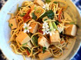 Tomato tofu with vegetables and Hokkien noodles