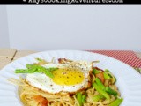 Egg-Topped Noodles with Asparagus and Bacon {Cook the Books Club}