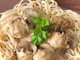 Creamy Mushroom Chicken Balls On Pasta