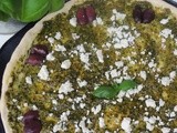 Olives, Feta and Basil Pesto Pizza
