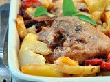 Coscia di tacchino al forno con patate e peperoni