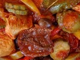 Spezzatino di pollo peperoni cipolle e olive