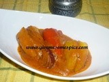 Stuffed peppers in tomato gravy (bharena marcha nu shaak)