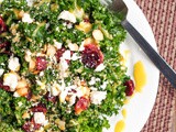 Massaged Kale Salad with Cranberries, Quinoa, Macadamia Nuts and Feta {Gluten-Free, Vegetarian}
