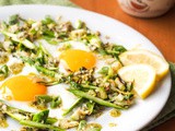 Sunny Side Up Eggs on Asparagus and Brussels Sprouts Hash {Gluten-Free, Dairy-Free}