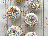 Triple Vanilla Baked Donuts With Rainbow Sprinkles