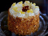 Pineapple sponge cake with cream and cashew praline