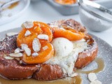 Challah French Toast with Roasted Apricots, Vanilla Mascarpone, & Toasted Almonds