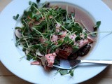 Sesame Salmon with Mushrooms and Pea Shoots