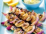 Chicken skewers with hommus recipe