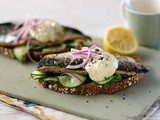 Mackerel on toast with salted cucumber and horseradish