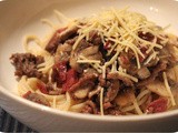 Spaghetti with Minced Beef, Salami and Mushrooms