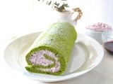 Green Tea Roll Cake with Cherry Mousse Filling