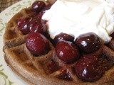 Chocolate Waffles with Cherry Bourbon Compote and Fresh Whipped Cream