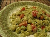 Creamy Pesto Shells with Peas and Cherry Tomatoes