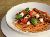 Roasted eggplant and garlic pasta with ricotta cheese
