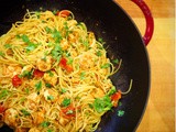 Spaghetti with Garlic Shrimp and Coriander