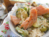 Easy summer salad with salmon and vegetables leftovers