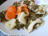 Garlicky cod with vegetables