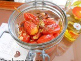 Roasted aromatic cherry tomatoes in the jar
