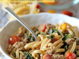 Black Truffle Pasta with Kale, Italian Sausage and Meyer Lemon Cream Sauce and a Giveaway