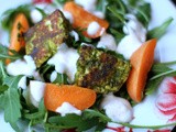 Chermoula marinated Halloumi, apricot and rocket salad with a chilli and agave yoghurt dressing