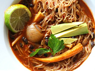 Deep and Smokey Mexican-Asian noodle soup