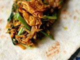 Indian spiced crispy bean curd skin, ung choi and carrot pancake wraps