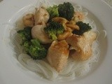 Chicken honey chilli with broccoli on vermicelli
