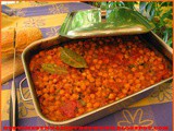 Baked chickpeas with tomato sauce and sausage