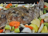 Roasted Olive Studded Whole Leg of Lamb With Date Saba Lamb Jus and Roasted Vegetables