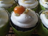 Chocolate Cupcakes with Passionfruit Curd Filling, Passionfruit Cream Cheese Frosting and a Kamquat Topping