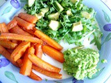 Rosemary carrot chips with a creamy lemon garlic pea puree