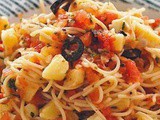 Angel hair pasta with tomato cheese salad