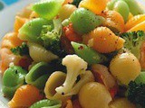Olive color broccoli shrimp shell macaroni
