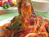 Seafood tomato flat noodles