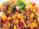 Shredded pork with corn kernels