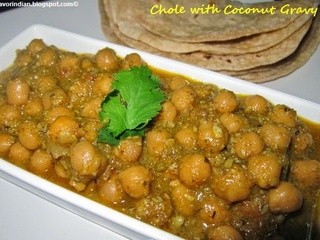 Chole (ChickPeas) with Coconut Gravy - South Indian Style /Chana Masala with Coconut Gravy