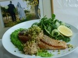 Almond tarator with salmon, zuchinni and mint (our wedding meal remembered)