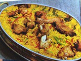 Retro gebraden kip met exotische rijst