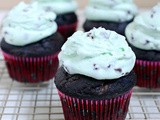 Chocolate cupcakes with mint chocolate chip frosting