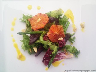 Asparagus, beetroot & blood orange salad, orange sauce