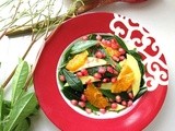 Ginseng Leaf Salad with Pomegranate, Orange and Green Thai Mango