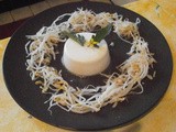Cheese cream verrine with honey vinaigrette and bean sprouts (agar)
